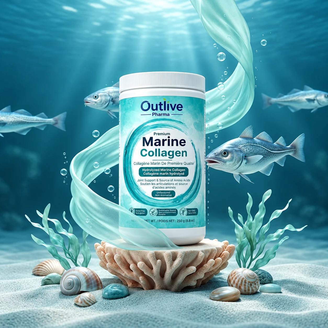 Outlive Premium Marine Collagen Powder – Hydrolyzed Fish Collagen, Unflavoured - Image 2