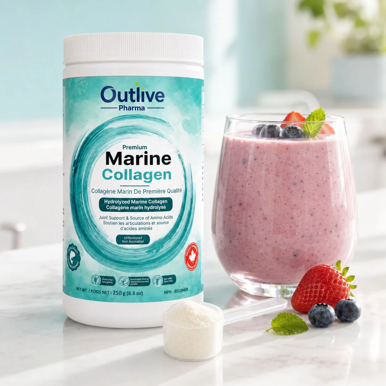 Outlive Premium Marine Collagen Powder – Hydrolyzed Fish Collagen, Unflavoured - Image 3